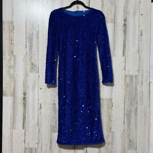 Dazzling Long Sleeve Blue Sequin Dress